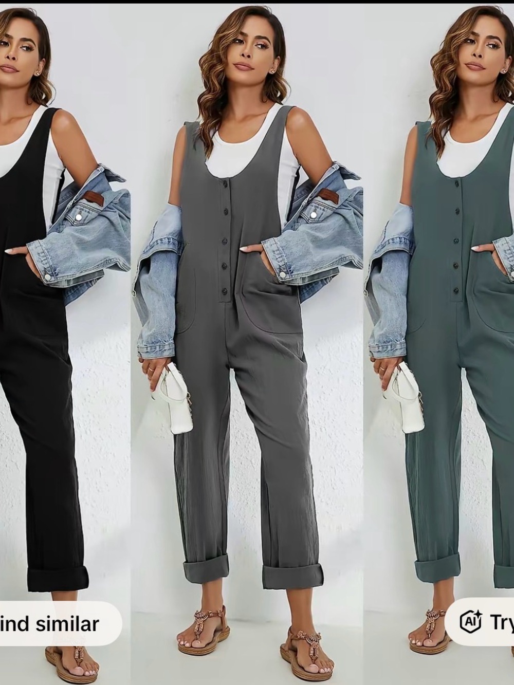 Women's Sleeveless Button-Front Jumpsuit in Gray
